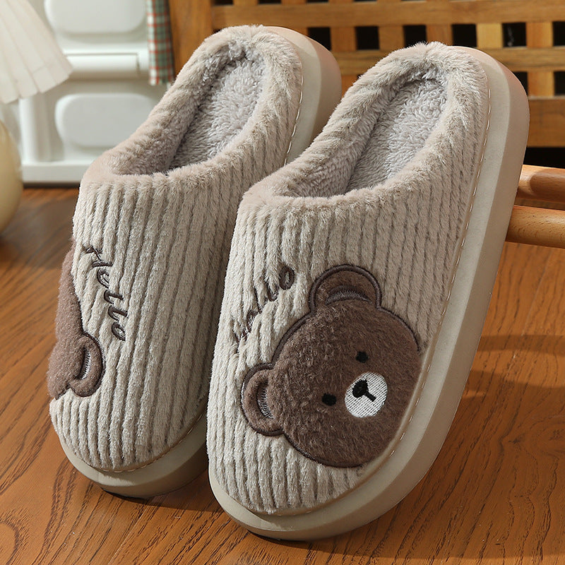 Thick-soled Cotton Slippers Cartoon Bear Plush Cotton Slippers
