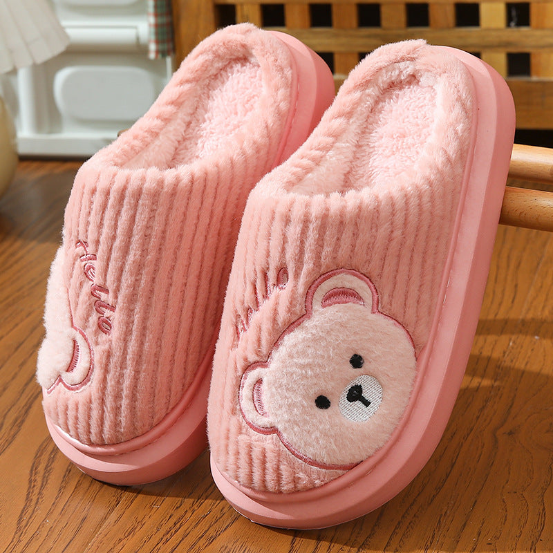 Thick-soled Cotton Slippers Cartoon Bear Plush Cotton Slippers