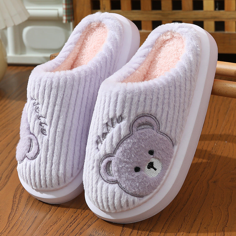 Thick-soled Cotton Slippers Cartoon Bear Plush Cotton Slippers