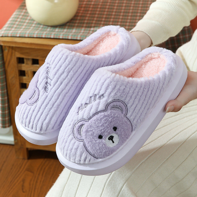 Thick-soled Cotton Slippers Cartoon Bear Plush Cotton Slippers
