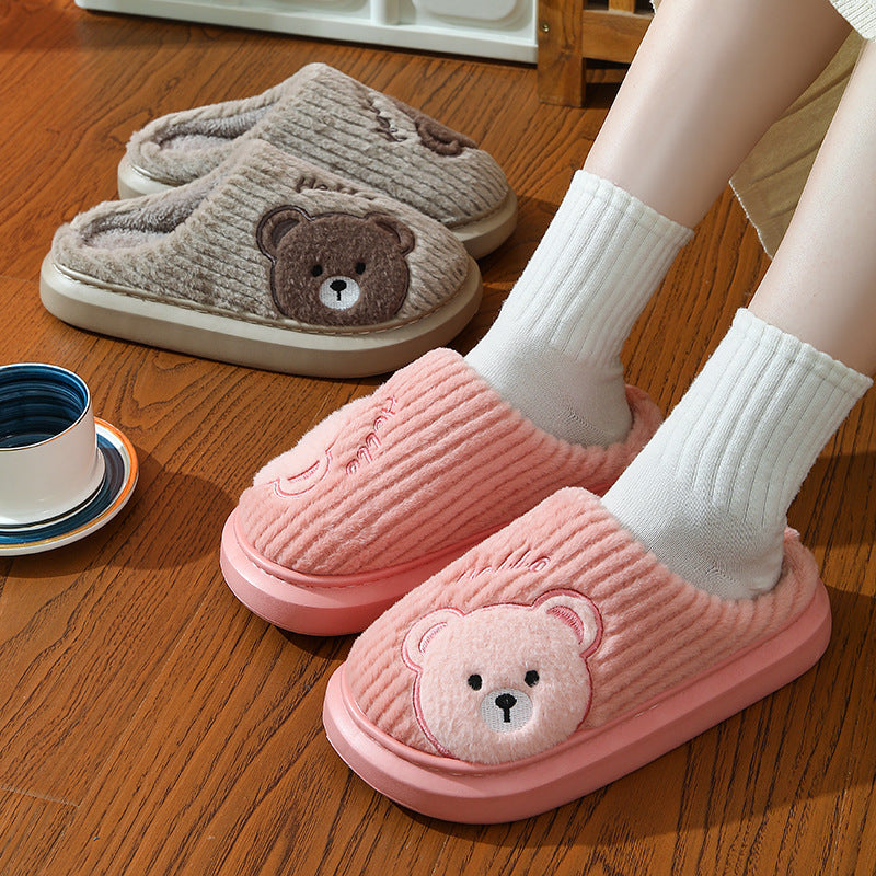 Thick-soled Cotton Slippers Cartoon Bear Plush Cotton Slippers