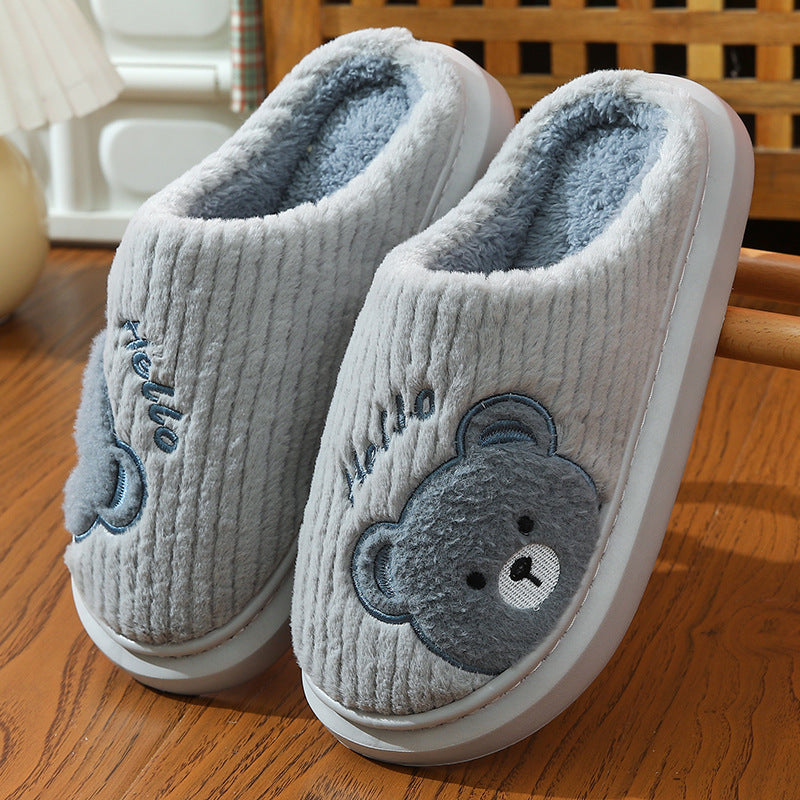 Thick-soled Cotton Slippers Cartoon Bear Plush Cotton Slippers