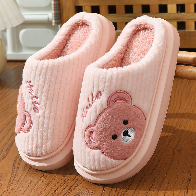 Thick-soled Cotton Slippers Cartoon Bear Plush Cotton Slippers