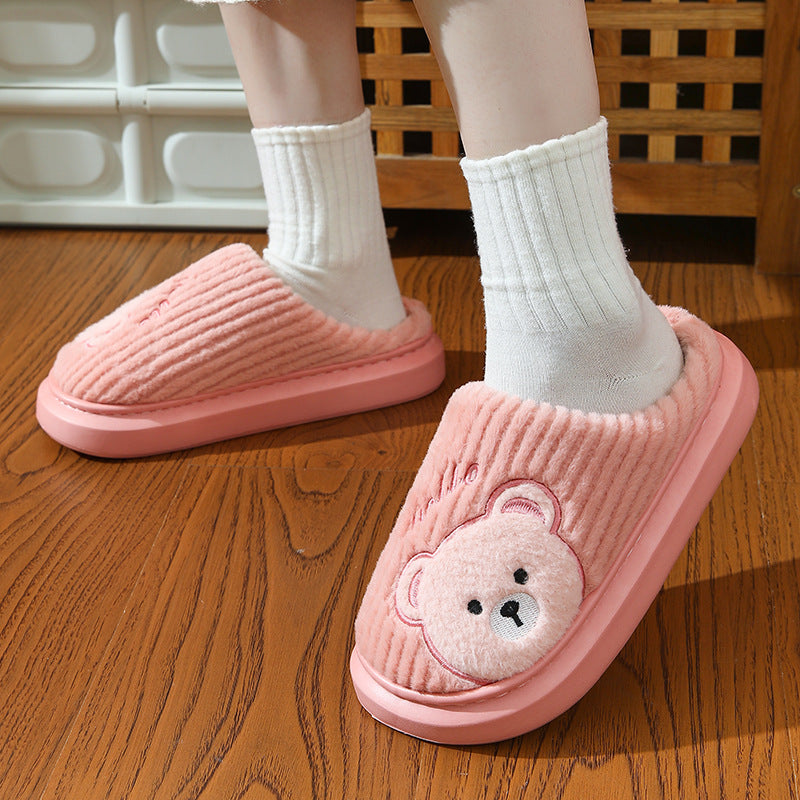 Thick-soled Cotton Slippers Cartoon Bear Plush Cotton Slippers