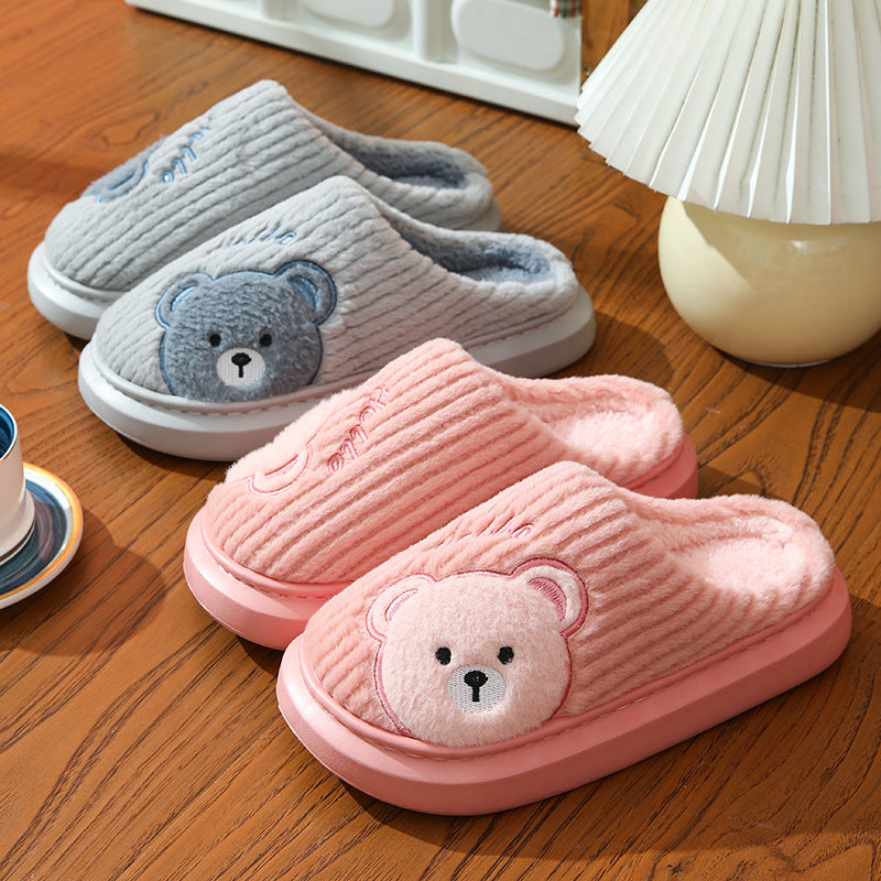 Thick-soled Cotton Slippers Cartoon Bear Plush Cotton Slippers
