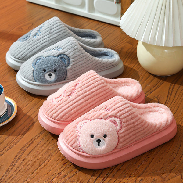 Thick-soled Cotton Slippers Cartoon Bear Plush Cotton Slippers